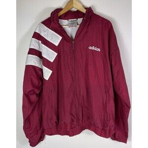 Vtg Adidas Windbreaker Jacket Y2K Large Zip Lined Hooded Stripe Big Logo 90s